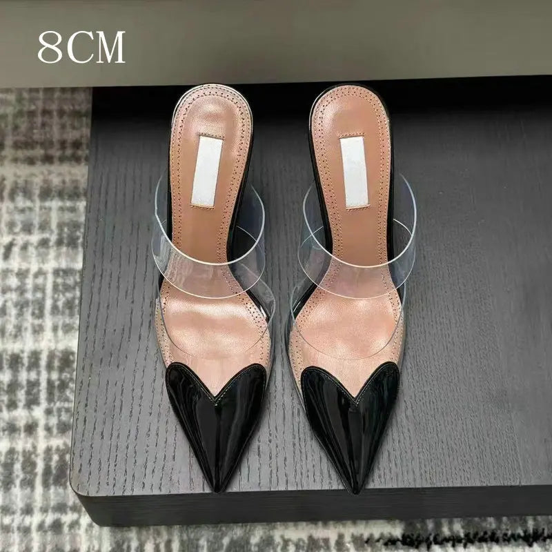 2025 Colorful Heart-Shaped Transparent Sexy Patchwork Color Sandals Women'S Half-Toe Pointed Toe Slippers 6cm/8cm/10cm