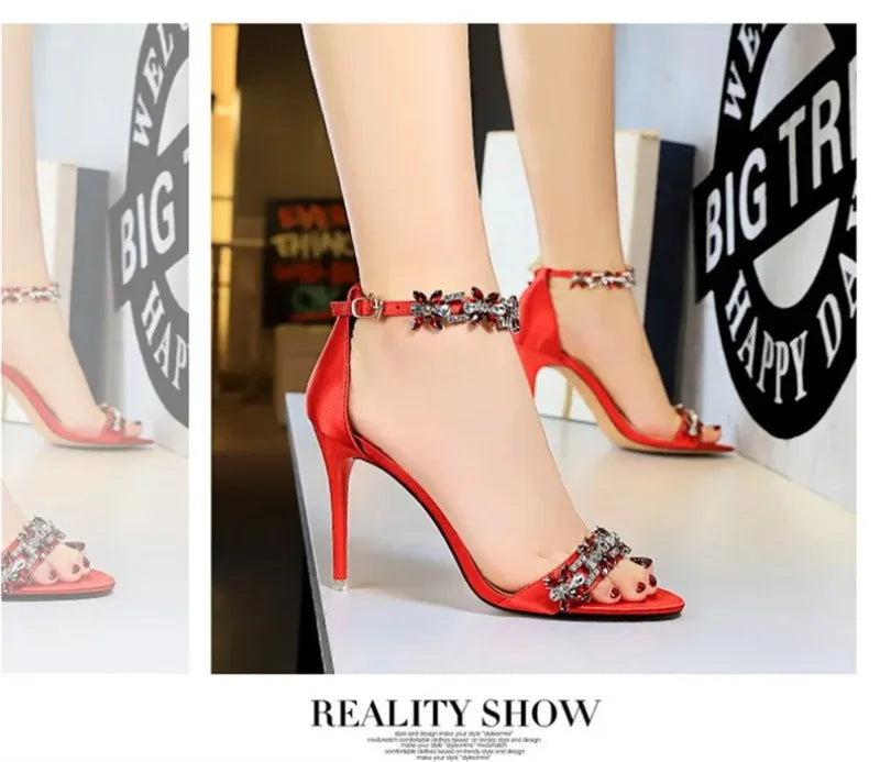 Fashion Designer Women's Shoes Luxury Rhinestone High Heeled Sandals for Woman Summer New Open Toe Casual Shoes Sandalias Mujer