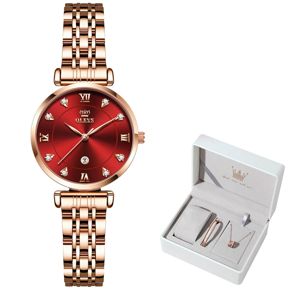 OLEVS Top Brand New Women Fashion Quartz Watch Waterproof Luxury Women Watches Stainless Steel Strap Date Clock Lady