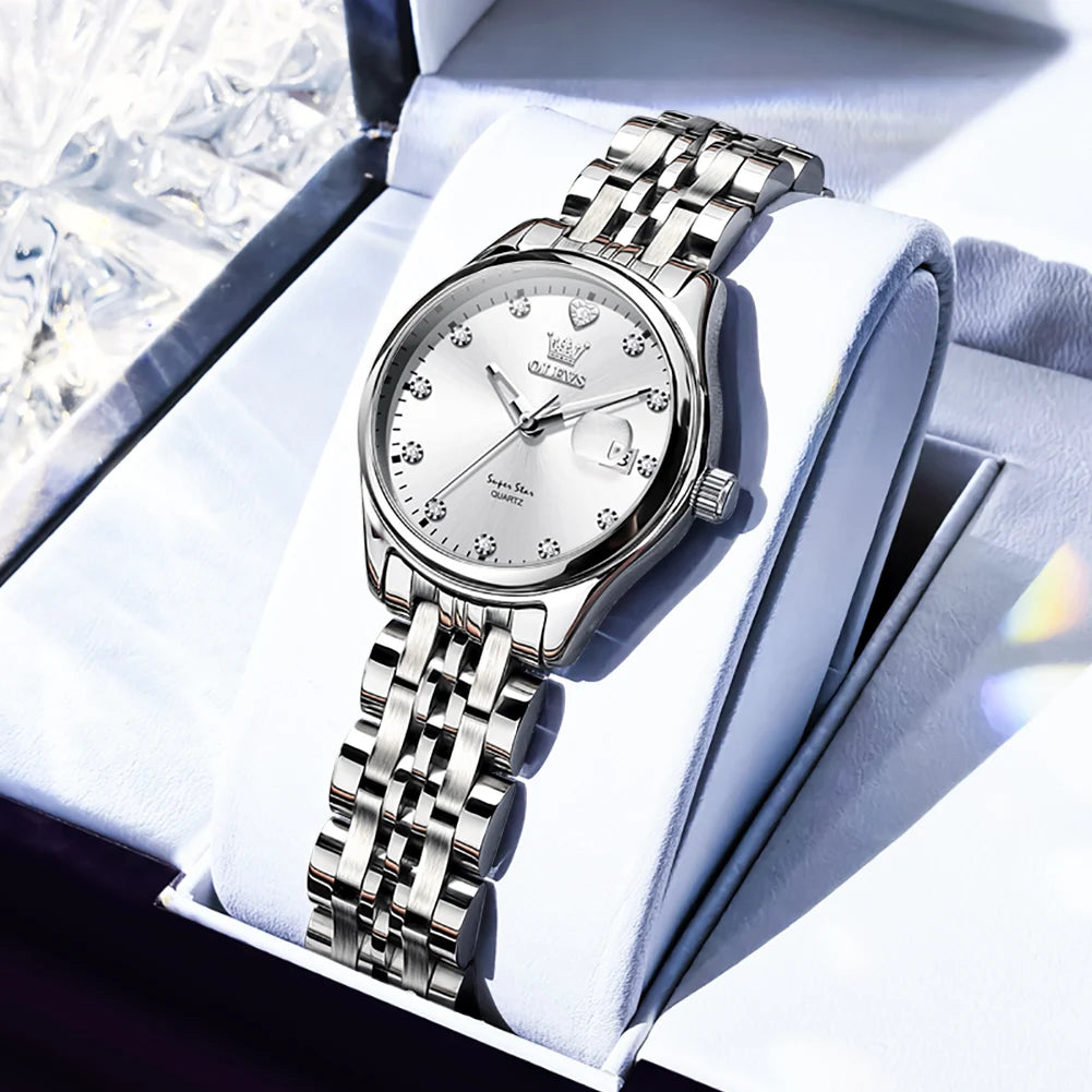 OLEVS Women's Watches 5649L Trend Fashion Original Quartz Watch for Lady Stainless Steel Strap Waterproof Luminous Date Elegant