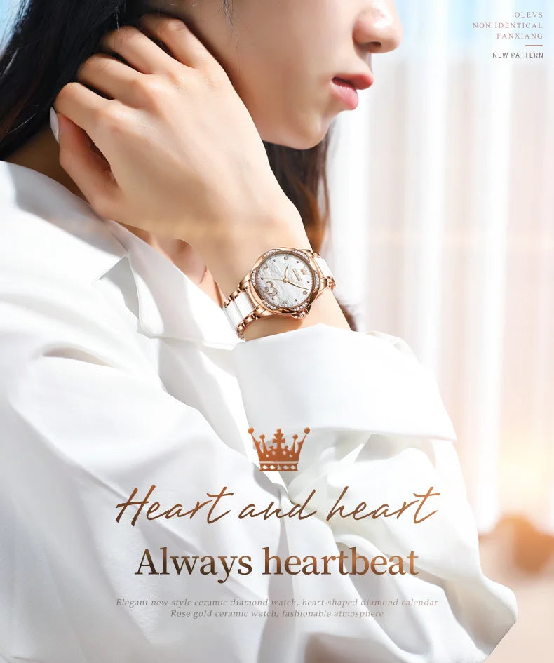 OLEVS Ladies Watch Woman Luxury Fashion Waterproof Watch for Women Watches Ceramic Automatic Mechanical Clock Gift Relogio