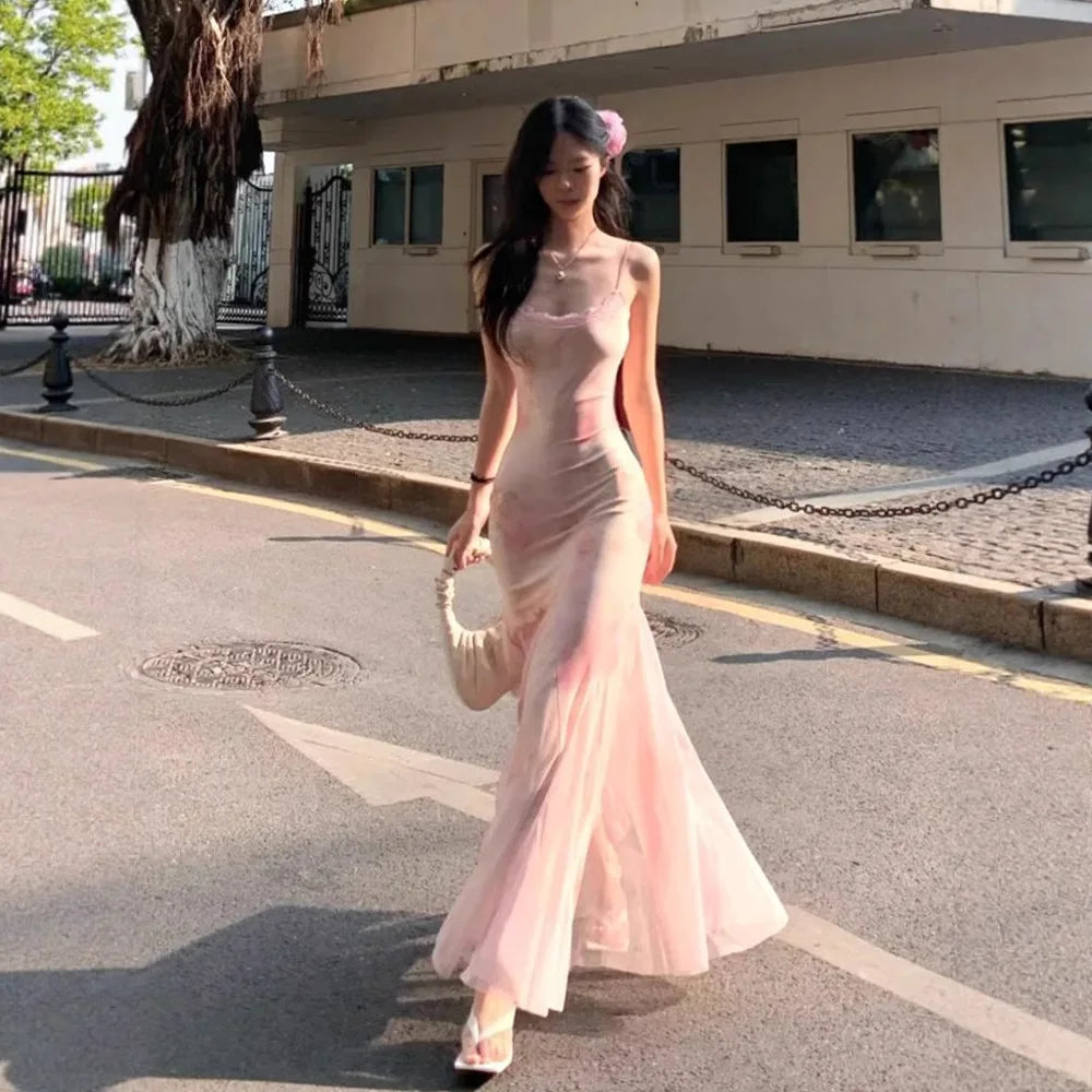 Rendering Floral Dress Women's Summer Super Fairy Gauze Skirt Sexy Hip-hugging Waist Slim Fishtail