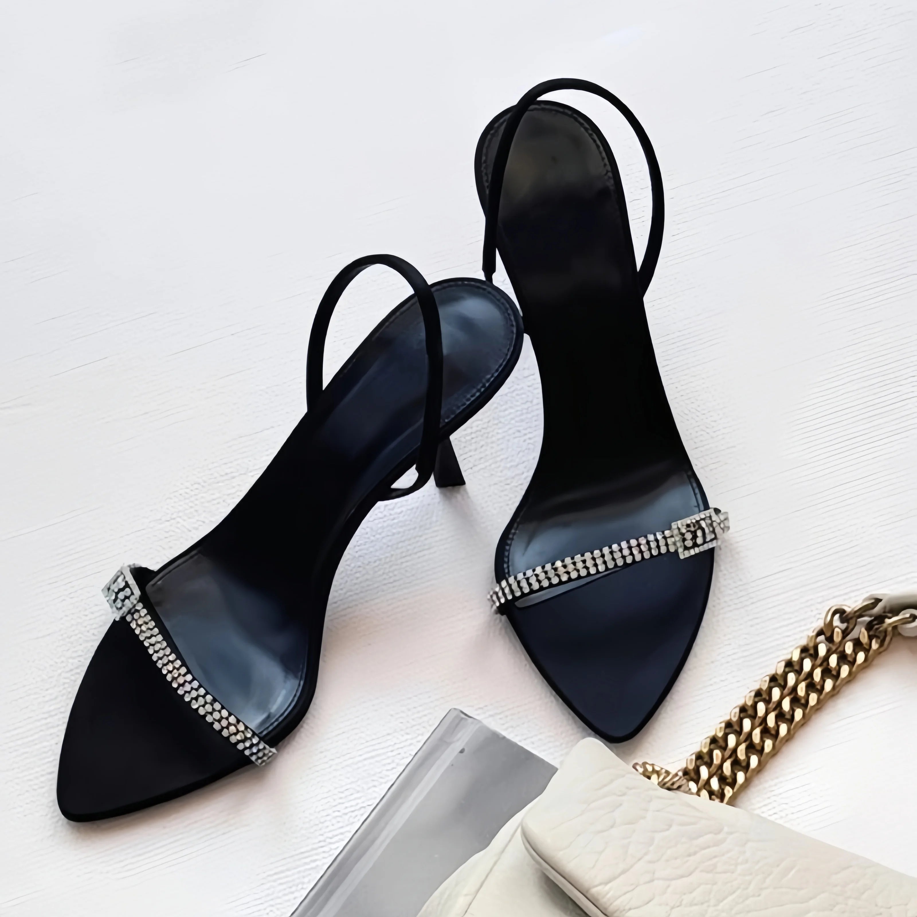 New Luxury Rhinestones Sandals Sexy Runway Pumps Strappy Heels Female Shoe Open Fashion Buckle Women Stiletto Back Strap Sandals