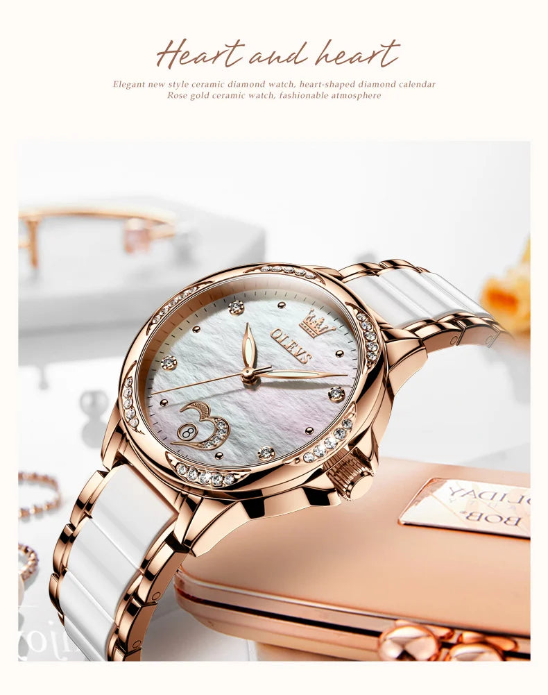 OLEVS Ladies Watch Woman Luxury Fashion Waterproof Watch for Women Watches Ceramic Automatic Mechanical Clock Gift Relogio