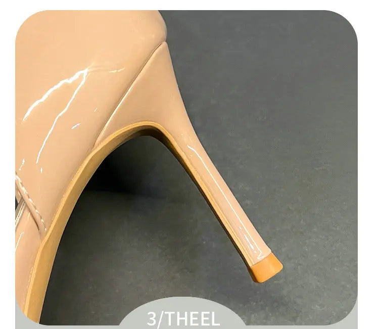 New Autumn Patent Leather Nude High Heels Thin Heel Pointed Bow Korean Version Summer Senior Feeling Hollow Female Pumps