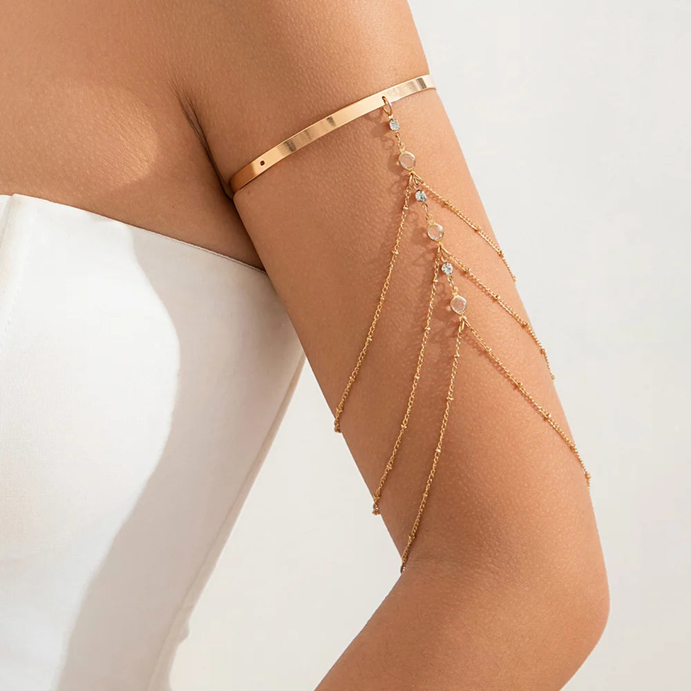 Trendy Arm Jewelry Fashion Sexy Multi-layered Rhinestone Chain Tassel Upper Arm Bracelet Armlet Armband Women Accessories