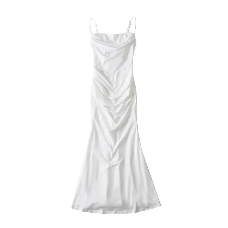 Women Elegant Sexy Bodycon Mermaid Dress Summer Sleeveless Strap Evening Party Robe Korean Female Solid Long Vestidos Y2k