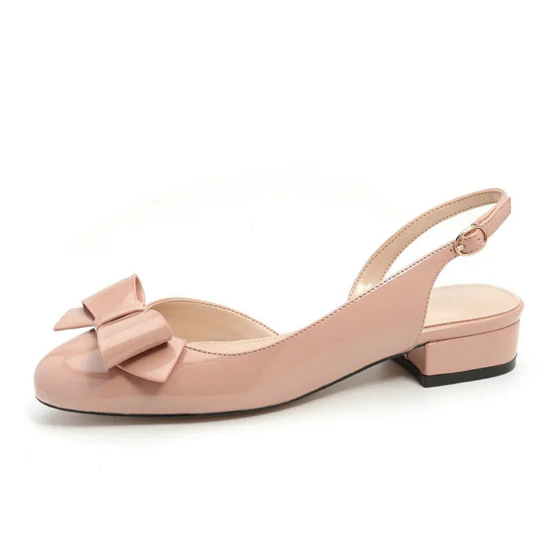 French-Style Bow Head-Toe Sandals For Women 2025 Summer New Style Chunky Heel Patent Leather High Heel Mid-Heel Sandals