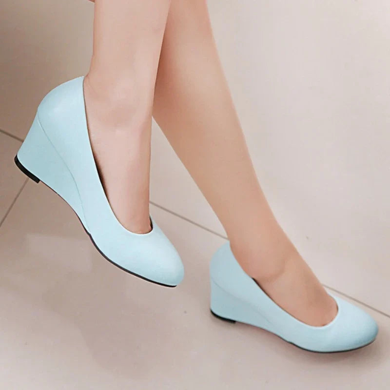 Classic Women's Wedge Heels Shoes Fashion Pink Black White Blue Wedges Party Wedding Office Shoes Ladies Dress Pumps Spring 2025