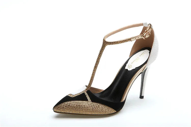 Spring and summer pointed toe hollow patent leather shoes thin high-heeled banquet dress large size small size women's sandals