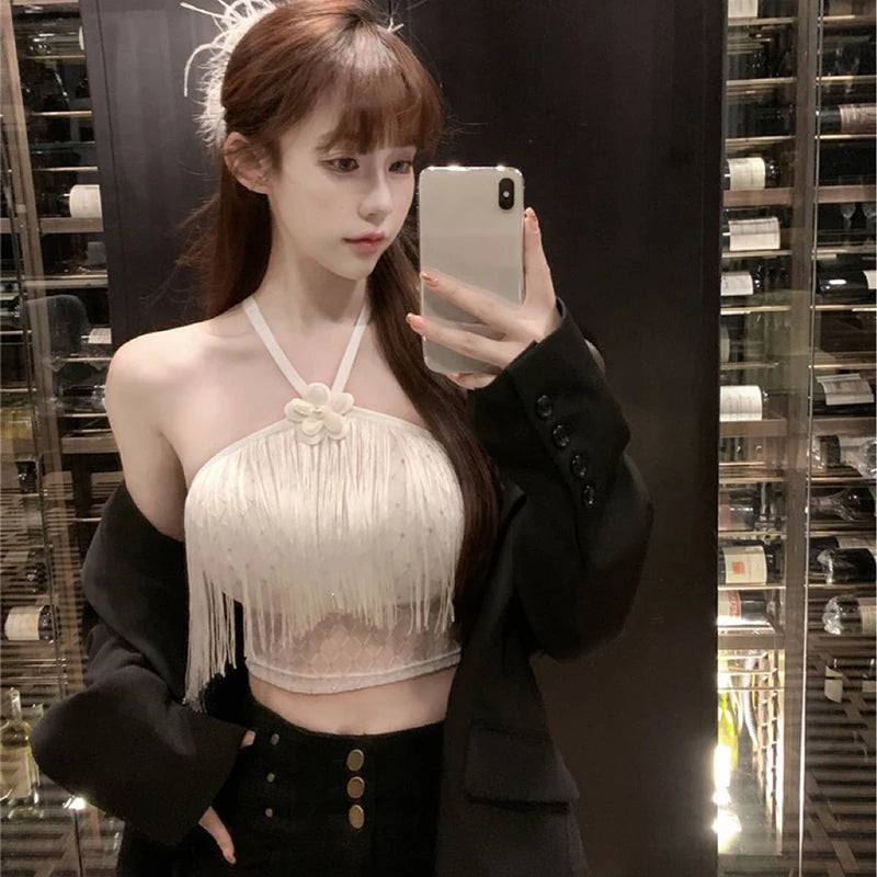 New Small Fragrant Wind Tassel With Diamond Halter Vest Bright Crystal Within The Single Wear Neck Sleeveless Bust Female