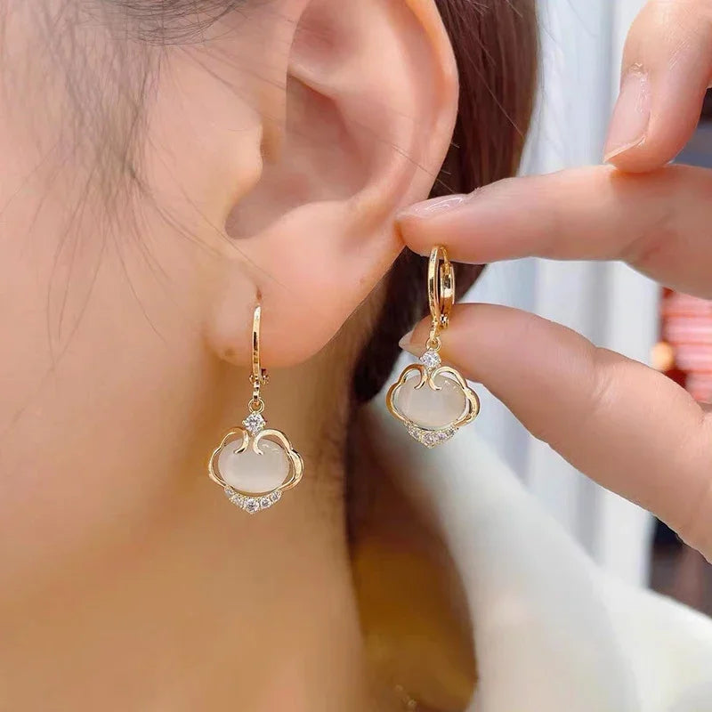 New Fashion Trend Cat's Eye Safety Lock Pendant Gold Color Earrings for Women Personality Elegant Ladies Party Jewelry Gifts
