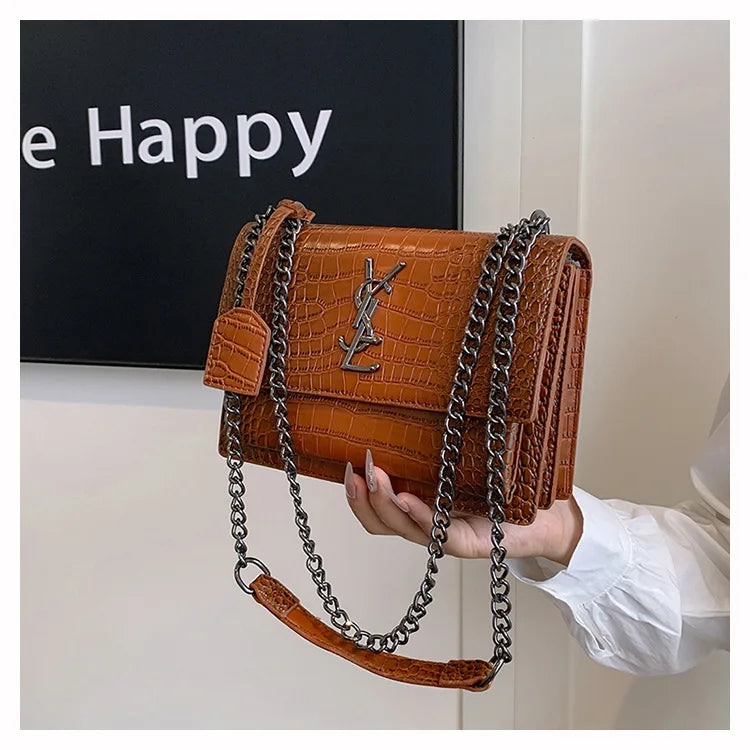 2026 new bag high-end crocodile pattern retro chain bag fashionable single shoulder crossbody bag