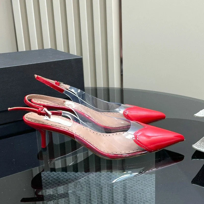 2025 European Summer New Women'S Sandals Pointy Thin Heels High Heels Back Empty Head Transparent Film Fashion Women'S Pumps