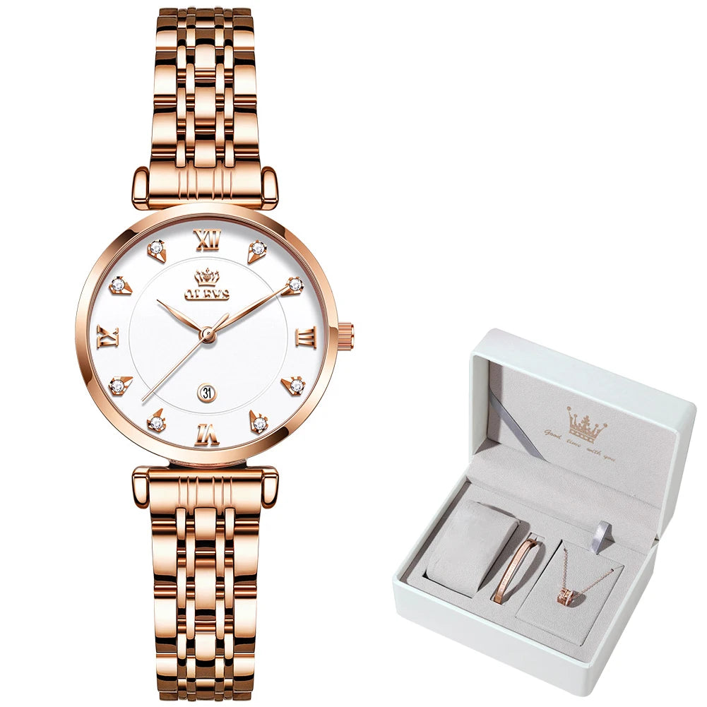 OLEVS Top Brand New Women Fashion Quartz Watch Waterproof Luxury Women Watches Stainless Steel Strap Date Clock Lady