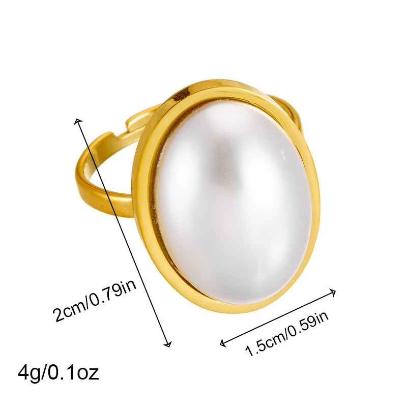 DIEYURO 316L Stainless Steel Square Large Pearl Necklace Earrings Ring For Women Girl New Party Gift Fashion Jewelry Set Bijoux