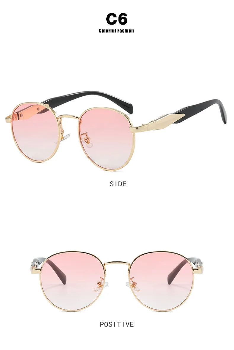 Vintage Round Metal Sunglasses Women New Fashion Retro Sun Glasses Female Brand Designer Ins Trendy Eyewear Male UV400