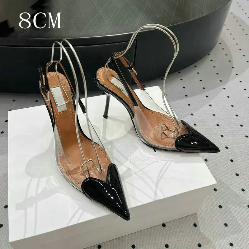 2025 European Summer New Women'S Sandals Pointy Thin Heels High Heels Back Empty Head Transparent Film Fashion Women'S Pumps