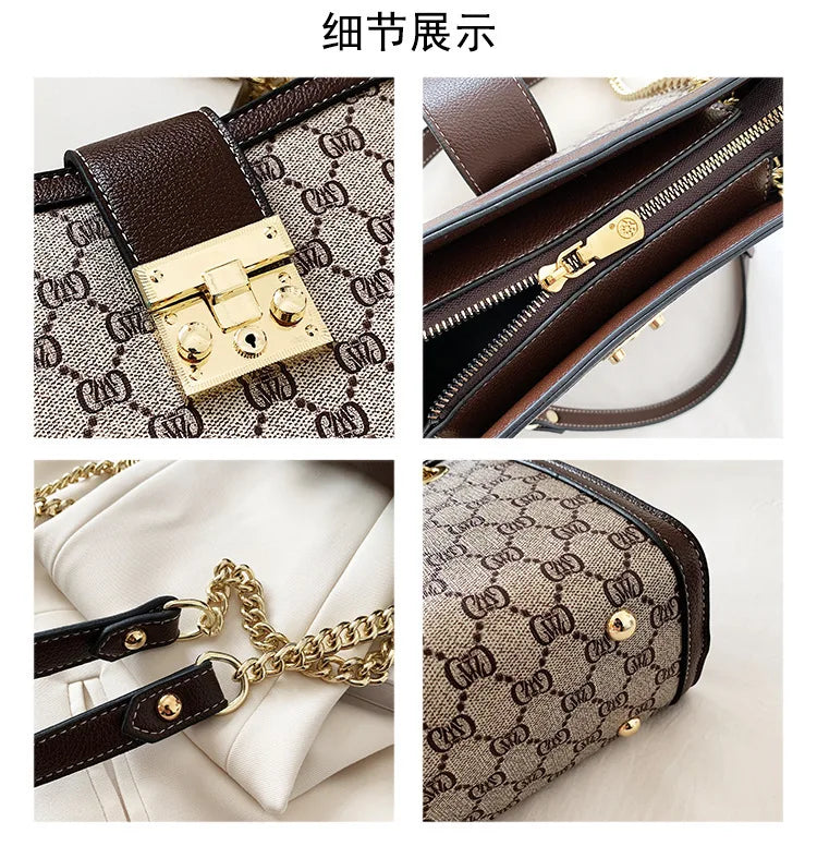 Women's Bag 2025 New Fashion European and American Retro Print Large Capacity Tote Bag Chain Shoulder Underarm Bag Wholesale