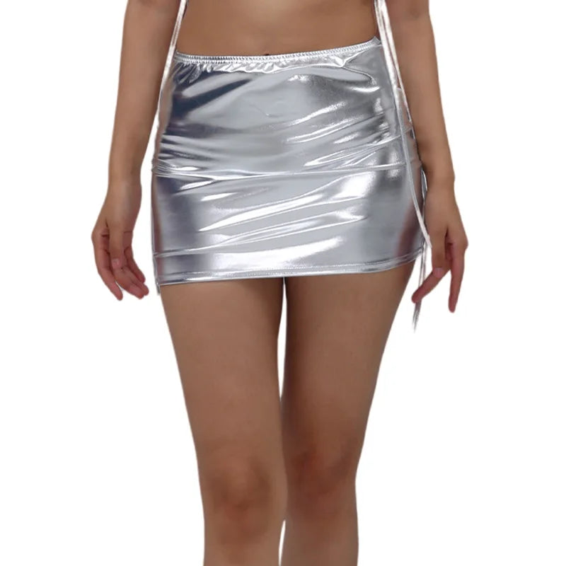 Hot Stamping Patent Leather Party Performance Costume Women's Sleeveless Strap Sleeveless Vest Nightclub Shorts Skirts