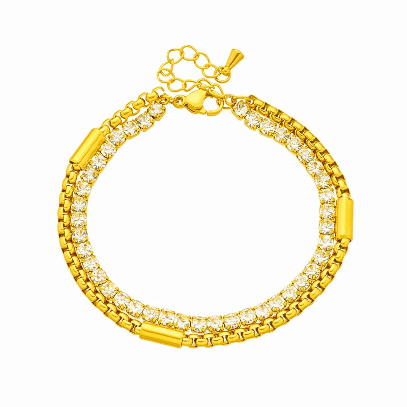 DIEYURO 316L Stainless Steel White Sparkling Zircon 2in1 Chains Bracelet For Women Fashion Girls Wrist Jewelry Gifts Pulsera