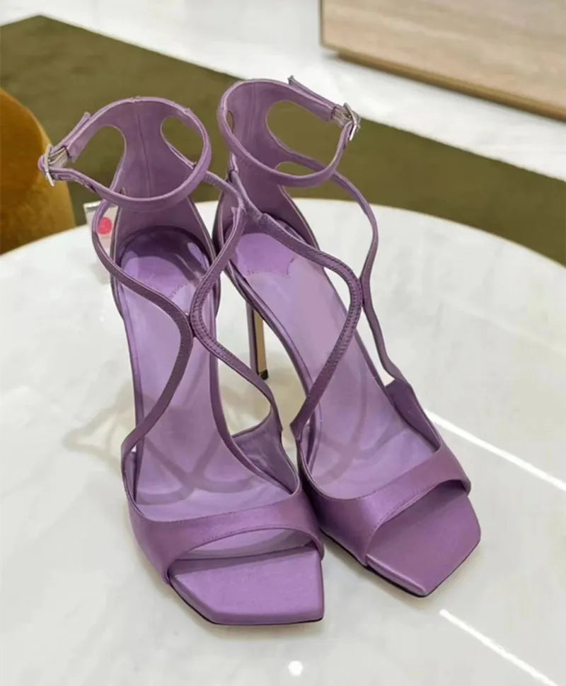 Fashion Patent Leather Peep toe Women Gladiator Sandals Sexy Narrow band Ankle Strap Gold Stiletto High heels Summer Party Shoes