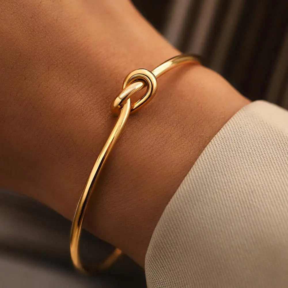 Stainless Steel Water Drop Bangle Ring Set for Women Luxury Geometric Teardrop Open WristCuff Irregular Twisted Bracelet Jewelry