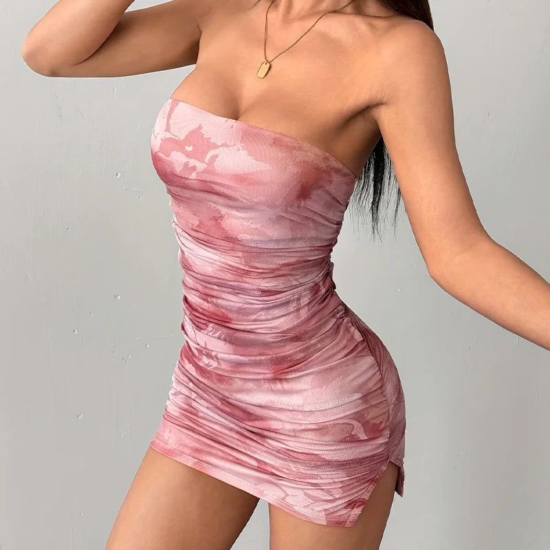 2025 Summer Y2K Women's Dresses Sexy Spaghetti Straps Printing Dress Low Sleeveless Mini Dresses Slim Off Shoulder Party Dress