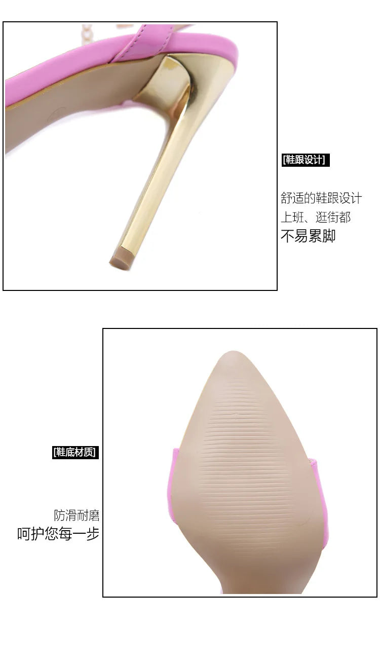 New Summer Sandals Women Fashion Gold Chain Ankle Strap Sexy Peep Toe Ladies Metal High Heels Sandals Woman Party Shoes Pumps