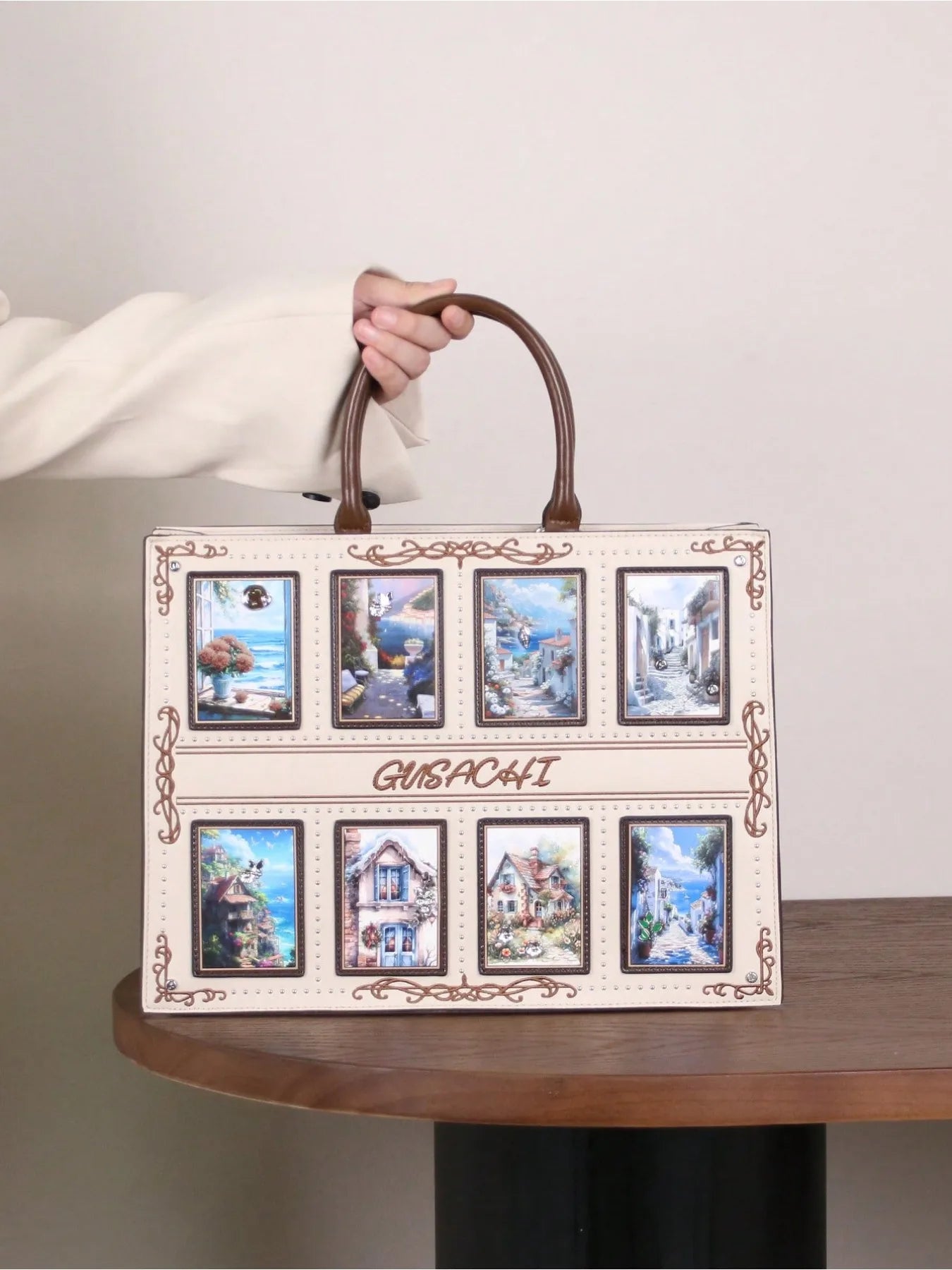 Cross-border European and American fashion exquisite tarot card pattern inlaid diamond embroidery handbag square bag