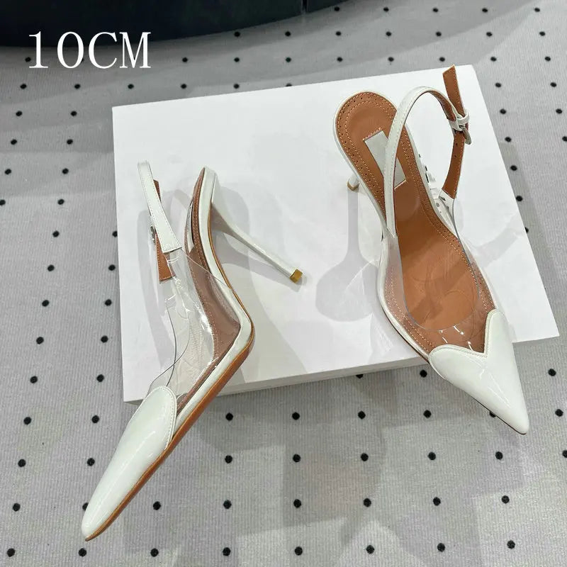 2025 European Summer New Women'S Sandals Pointy Thin Heels High Heels Back Empty Head Transparent Film Fashion Women'S Pumps
