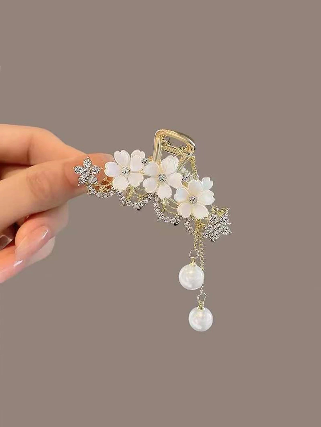 1pcs Fashion Elegant Exqusite Crystal Flower Pearl Tassel Hair Claws For Women Girls Party Ponytail Hair Accessories