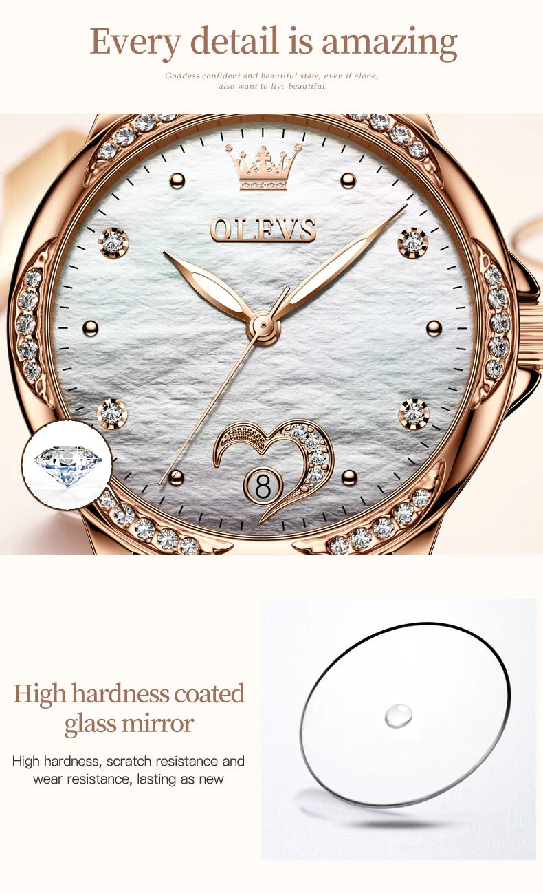 OLEVS Ladies Watch Woman Luxury Fashion Waterproof Watch for Women Watches Ceramic Automatic Mechanical Clock Gift Relogio