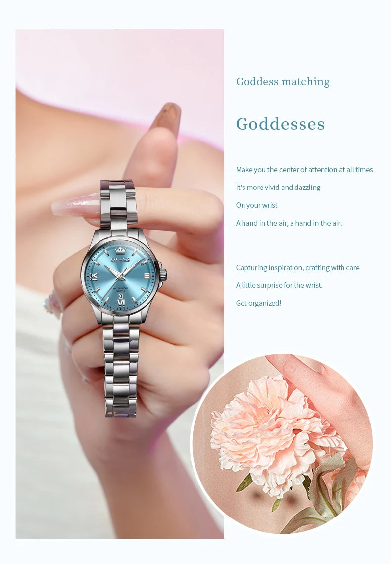 OLEVS Luxury Quartz Watch for Women Elegant Stainless Steel Women's Watches Gifts Waterproof Fashion Trend Simple Ladies Watch