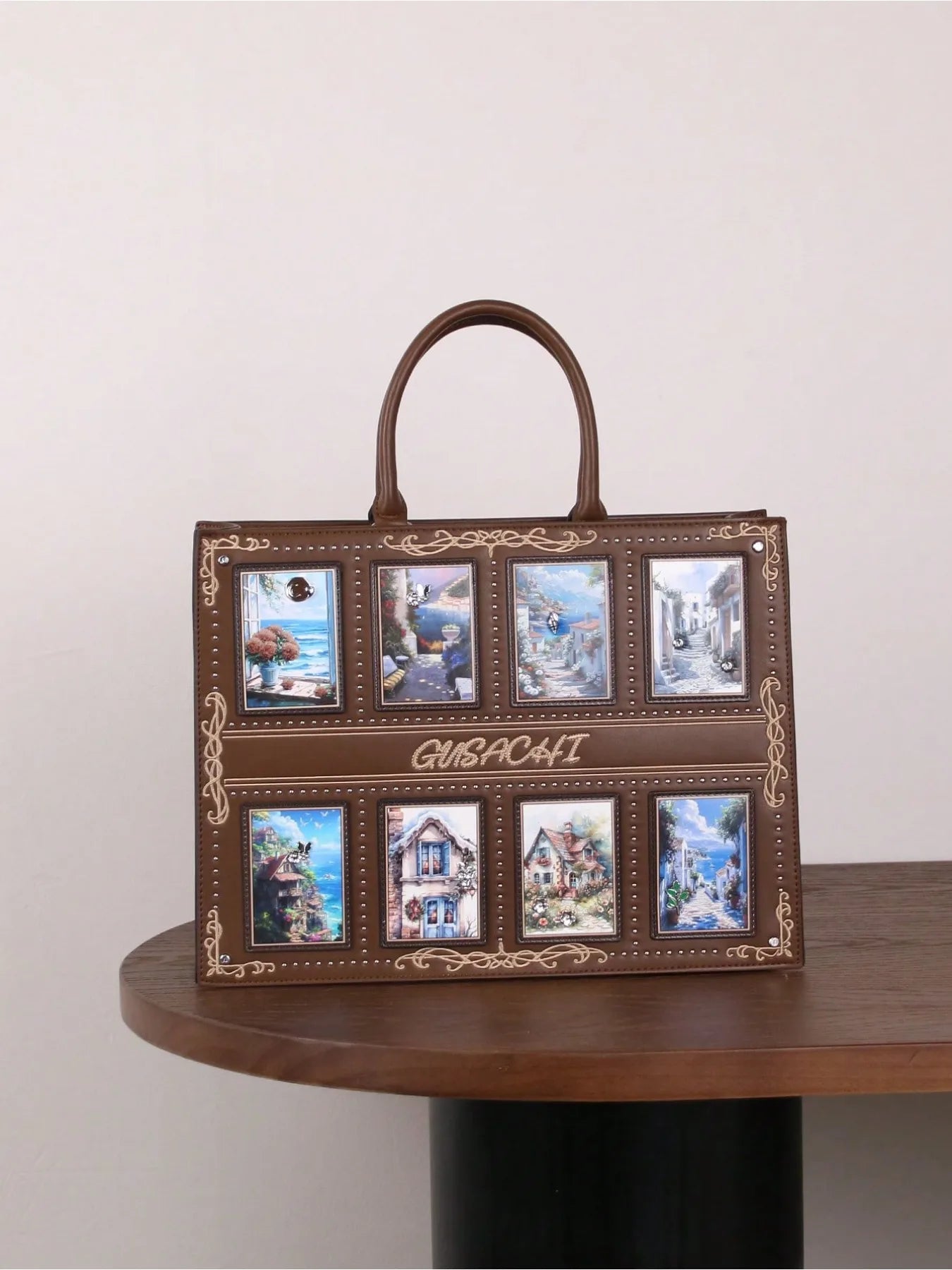 Cross-border European and American fashion exquisite tarot card pattern inlaid diamond embroidery handbag square bag