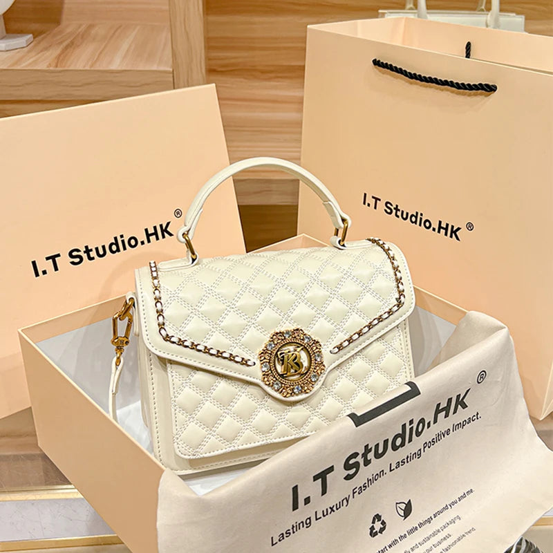 Women's handbag designer Lingge square bag women's 2024 new high-end texture handbag autumn/winter crossbody shoulder bag