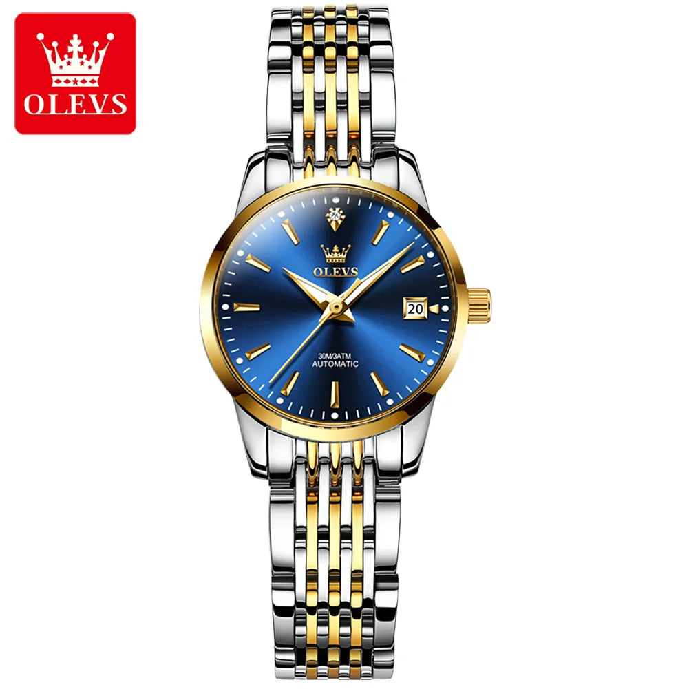 OLEVS 6635 Luxury Brand Ladies Watch Automatic Mechanical Wristwatch Waterproof Stainless Steel Watch For Women Chronograph Date