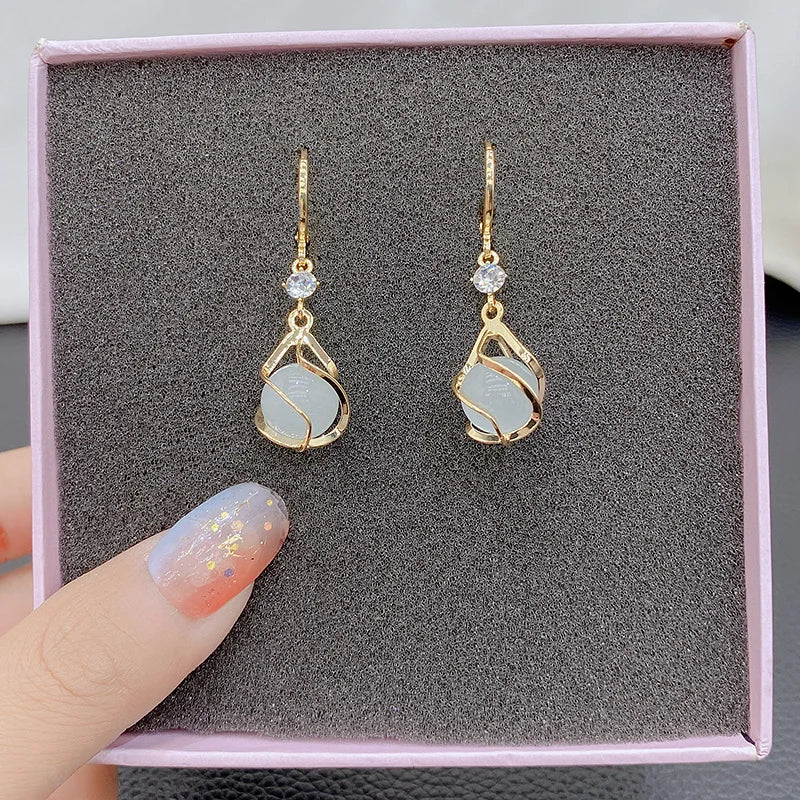 High Quality Crystal Zircon Round Opal Hollow Long Tassel Water Droplets Earrings New Women's Fashion Jewelry Romantic Girl Gift