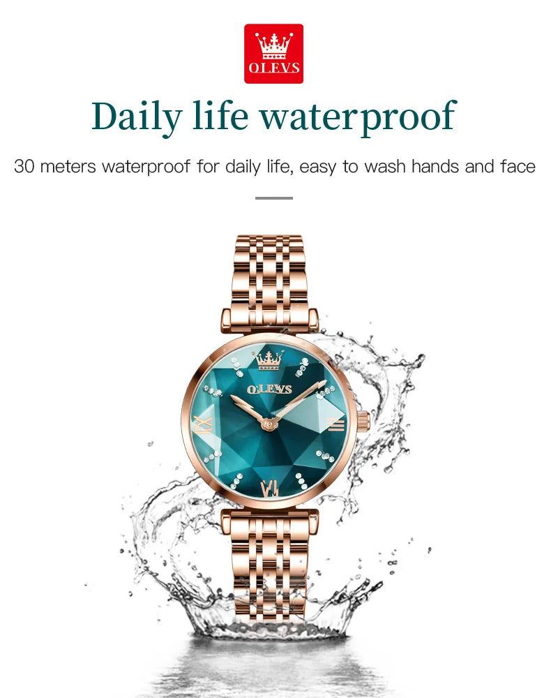OLEVS New Women Luxury Jewel Quartz Watches Waterproof Stainless Steel Strap Watch For Women Fashion Date Clock Diamond Mirror