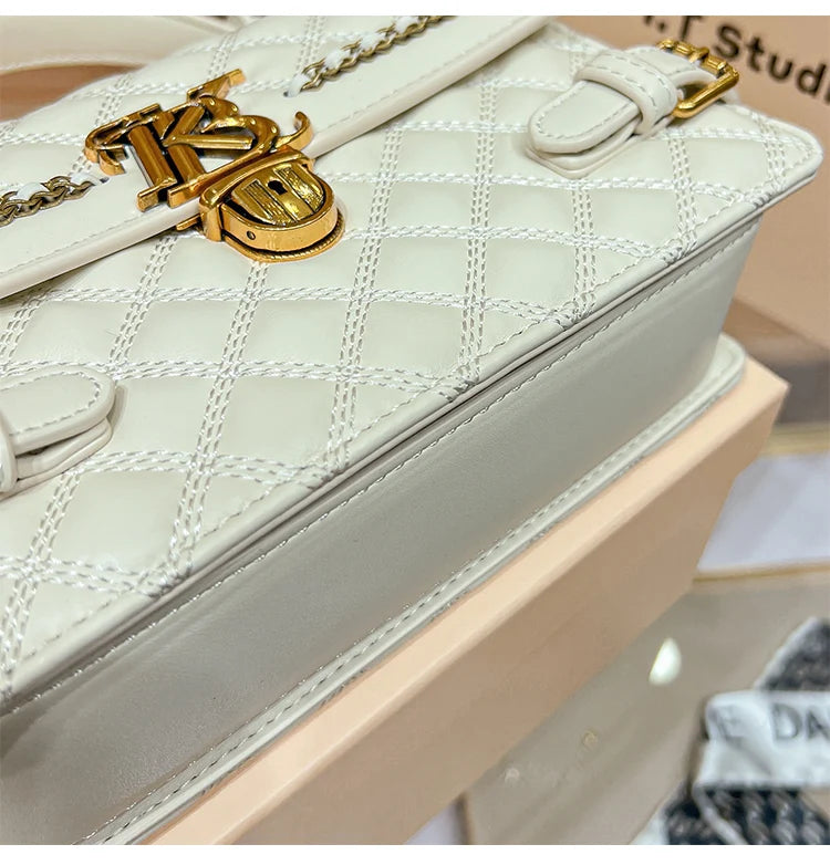 Women's handbag genuine leather carrying small square bag 2024 new high-end designer spring/summer crossbody shoulder bag