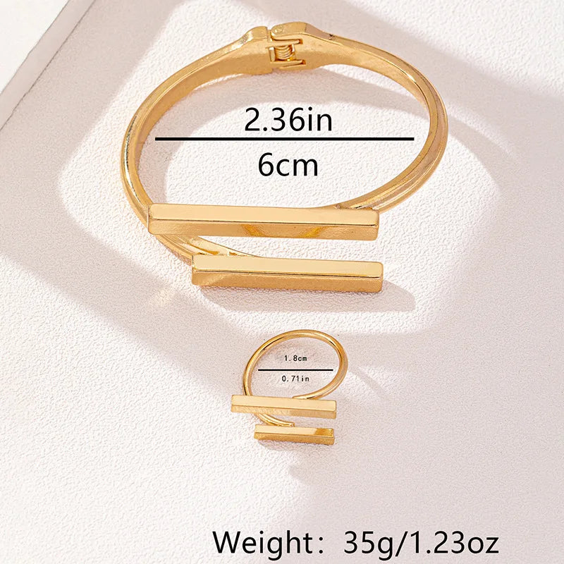 2pcs New Fashion Simple Design Geometric Open Bracelet Ring Set, Women's Personalized Trend Holiday Party Accessories Gifts