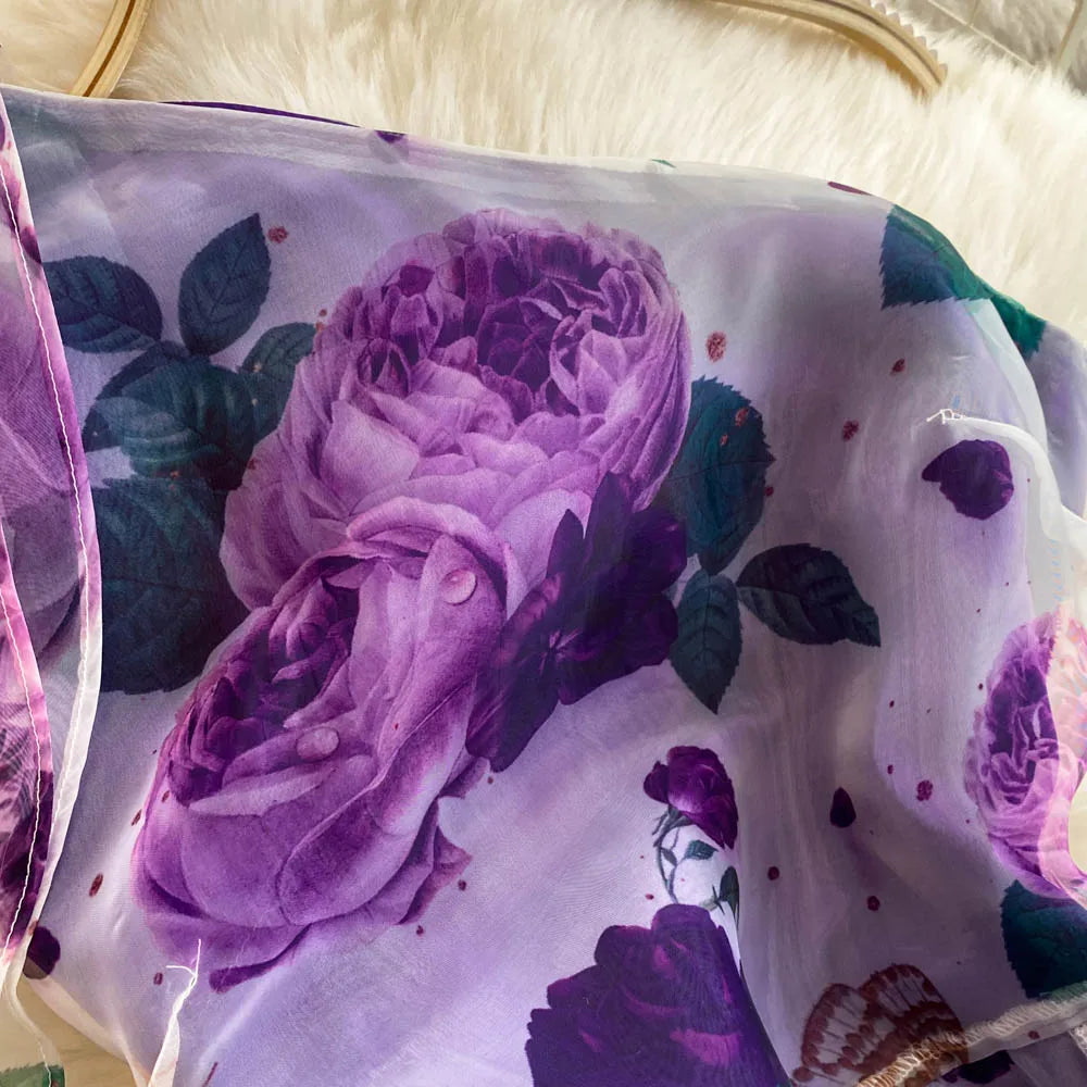 American Chic Maxi Dress for Women Floral Printed Skew Collar Sleeveless Female Dresses A-line Evening Club Vestidos Dropship