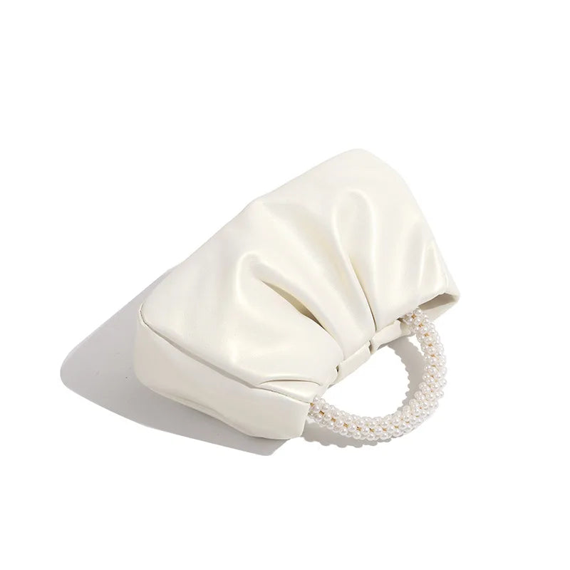 2025 Summer New Product Women's Shoes White Pearl Weaving Flat Sandals Outerwear Fashion Cool Slippers Pearl Bag Shoe Bag Set