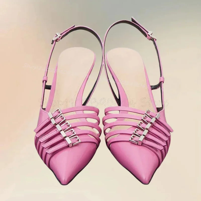 Pink Buckle Decor Hollow Cut Heel Pointed Toe Pumps Buckle Strap Women Shoes Thin High Heels Fashion 2025 Zapatos Para Mujere
