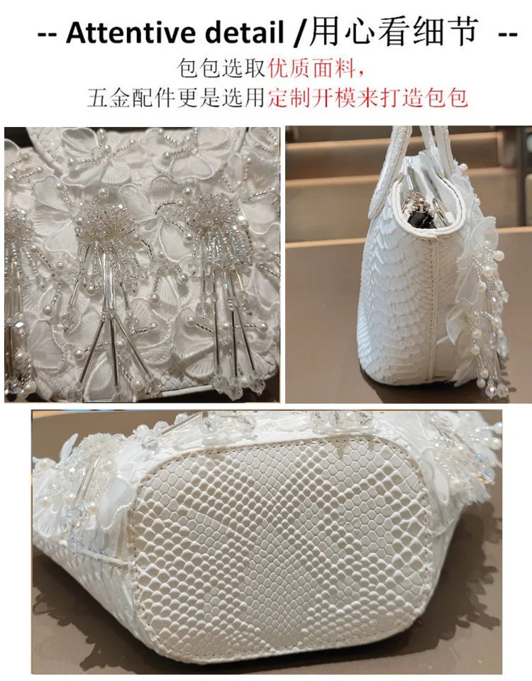 Tassel Flower Ita Bag Women New Shoulder Crossbody Sac A Main Lace Women's Bag Bucket Female Leather Handbag