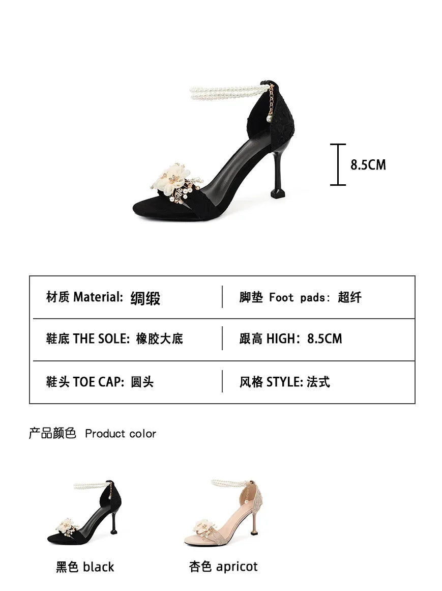 Small Size 31 32 33-43 Women Peep Toe Sandals Wedding Heels Wide Fat Feet Shoes for Women Pearl Flower Bridal Shoes Zaptos Mujer
