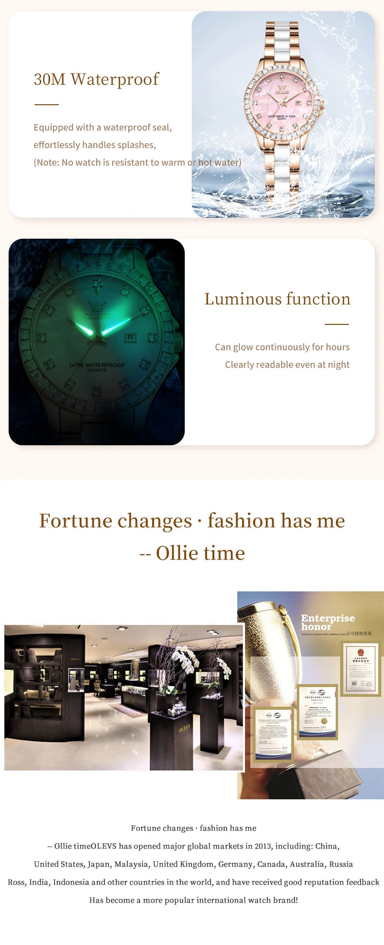 OLEVS New Luxury Ceramic Strap Quartz Watch Women Elegant Diamond Bezel Ladies Wristwatch Waterproof Date Watches Womens Reloj