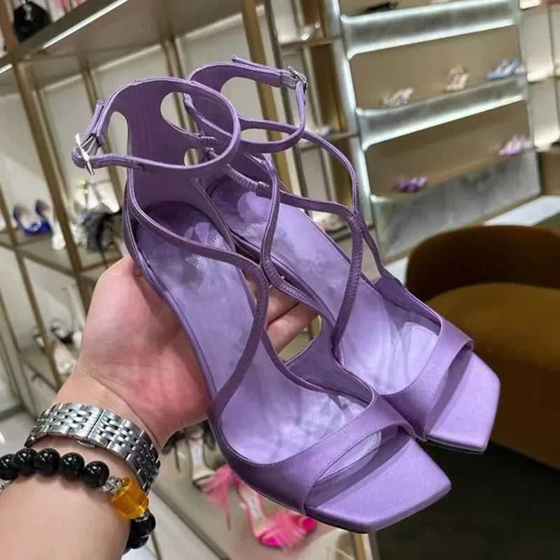 Fashion Patent Leather Peep toe Women Gladiator Sandals Sexy Narrow band Ankle Strap Gold Stiletto High heels Summer Party Shoes