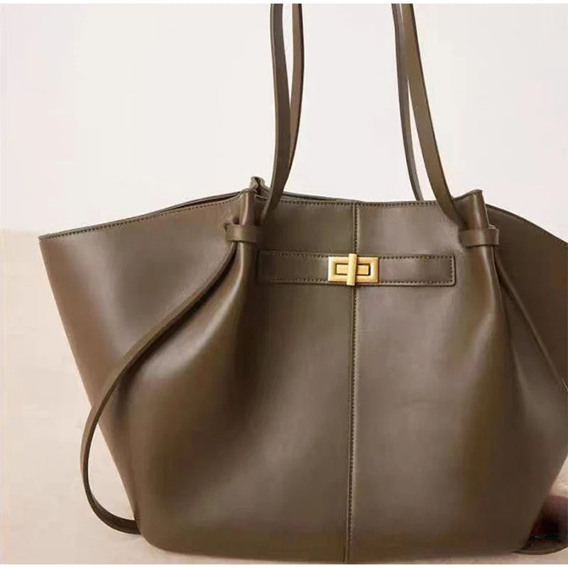 Brand Wing Shaped Handbag Luxury Gold Lock Buckle Design Tote Bag Women Large Capacity Shopping Bag Elegant Commute Underarm Bag