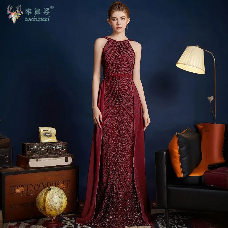 Chic High Sleeveless Sexy Backless Beading Sequined Mermaid Formal Evening Dresses Birthday Party Prom Gowns Elegant Luxury